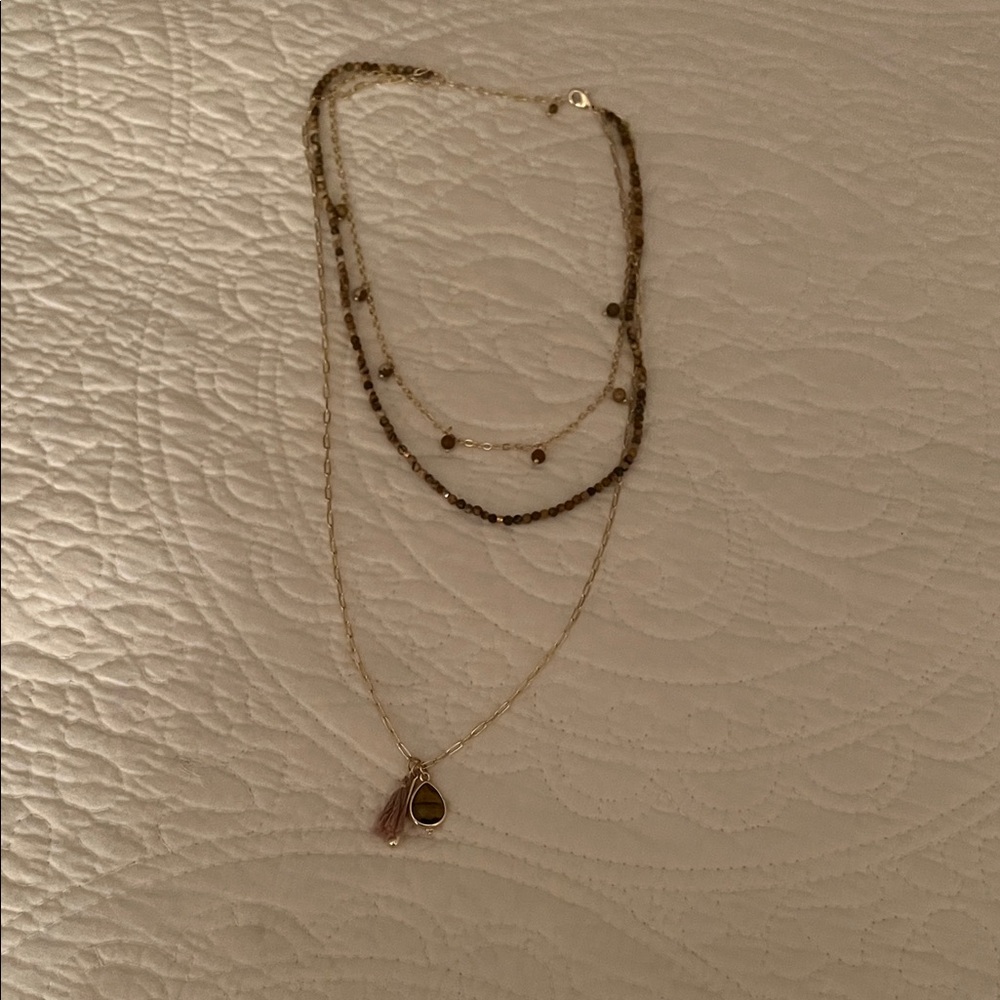 Layered Gold and Brown Beaded Necklace